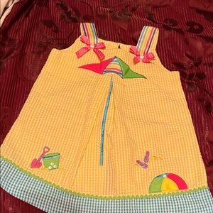 Rare Editions Yellow Dress with Rainbow Stripes